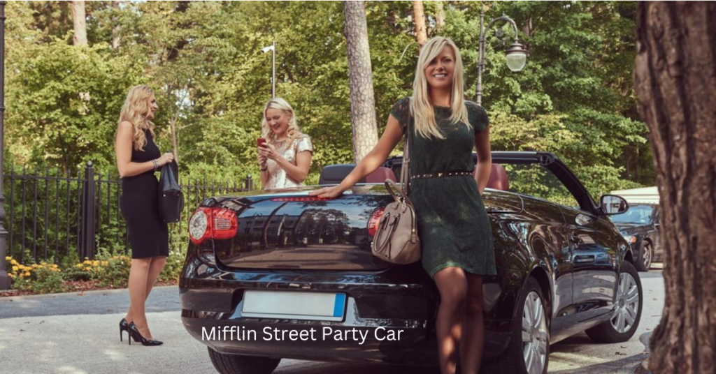 A crowded street scene with cars parked along the curb during the Mifflin Street Block Party in Madison, Wisconsin.